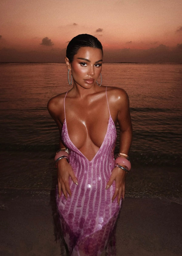 Tassel Sequin Fishtail Halter Dress V-