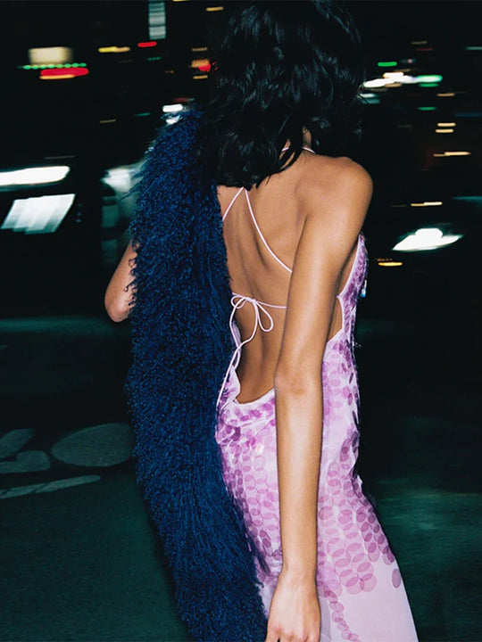 Tassel Sequin Fishtail Halter Dress V-