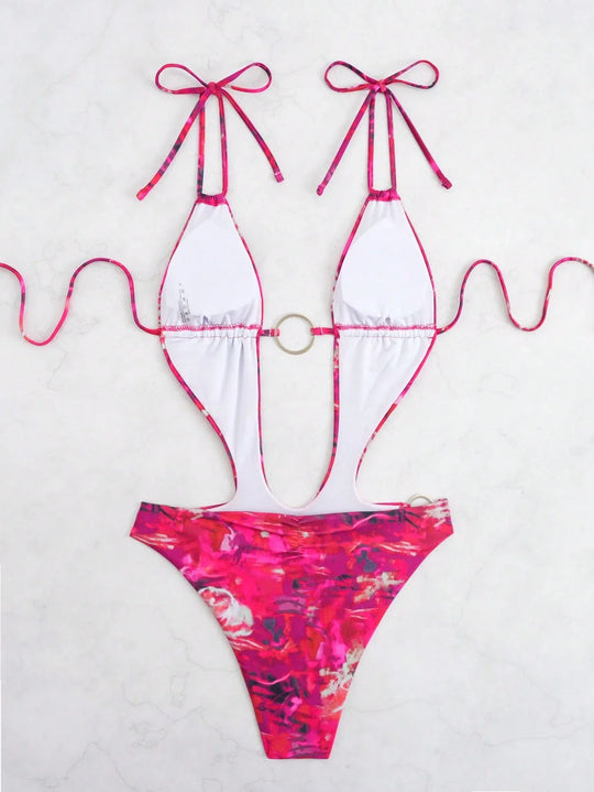 Tie Dye Swimsuit With Circle Decor