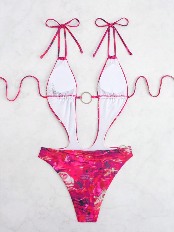 Tie Dye Swimsuit With Circle Decor