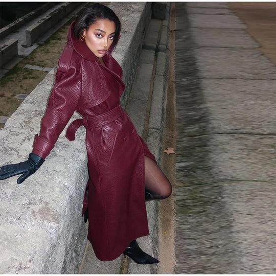 Pucy Leather Belts Long Jacket