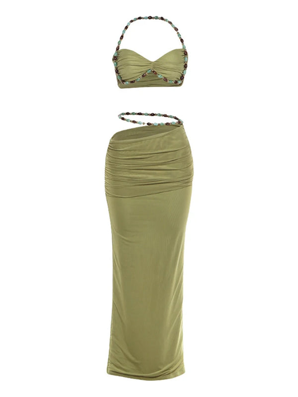 Solid Color Sleeveless Halter Neck Long