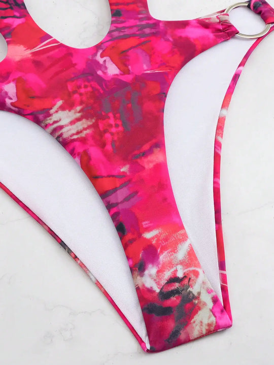 Tie Dye Swimsuit With Circle Decor