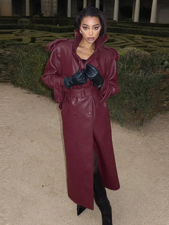 Pucy Leather Belts Long Jacket
