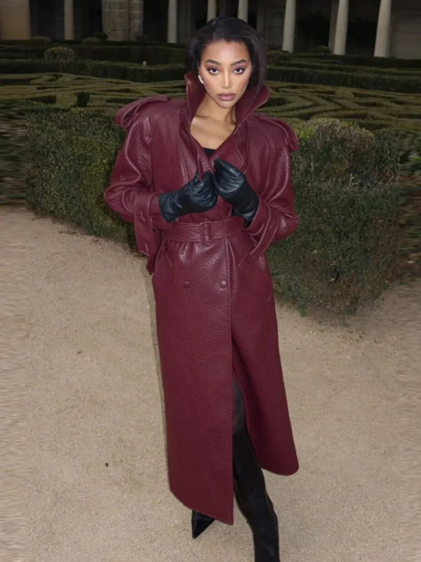 Pucy Leather Belts Long Jacket