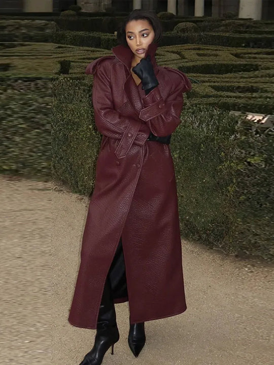 Pucy Leather Belts Long Jacket