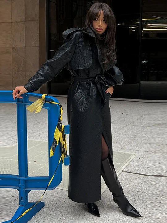 Pucy Leather Belts Long Jacket