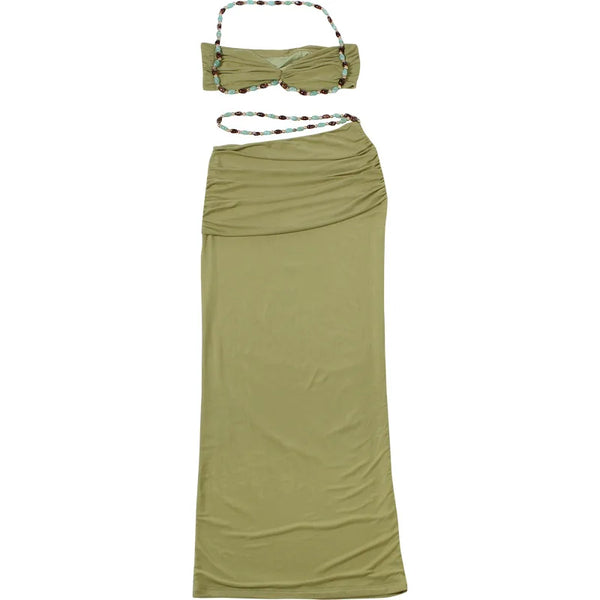 Solid Color Sleeveless Halter Neck Long